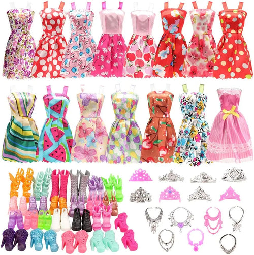 32 Piece Doll Accessories Set: 10 Doll Clothes, 4 Glasses, 2 Plastic Necklaces, 2 Bags, 10 Pairs of Shoes ToylandEU.com Toyland EU