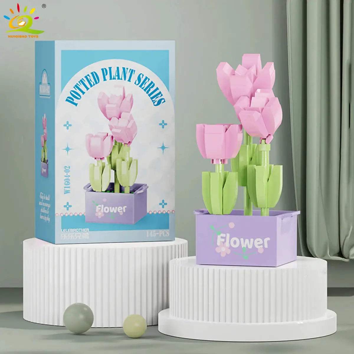 HUIQIBAO MOC Flower Succulent Potted Model Building Block DIY Eternal Bouquet Home Desk Plant Decor Brick Girl Gift Children Toy - ToylandEU