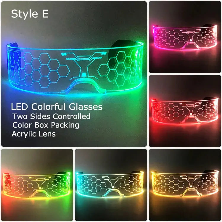 Acrylic LED Luminous Glasses Glow Party Glasses Neon Light Up Visor Eyeglasses DJ Bar Party Eyewear For Halloween Christmas - ToylandEU