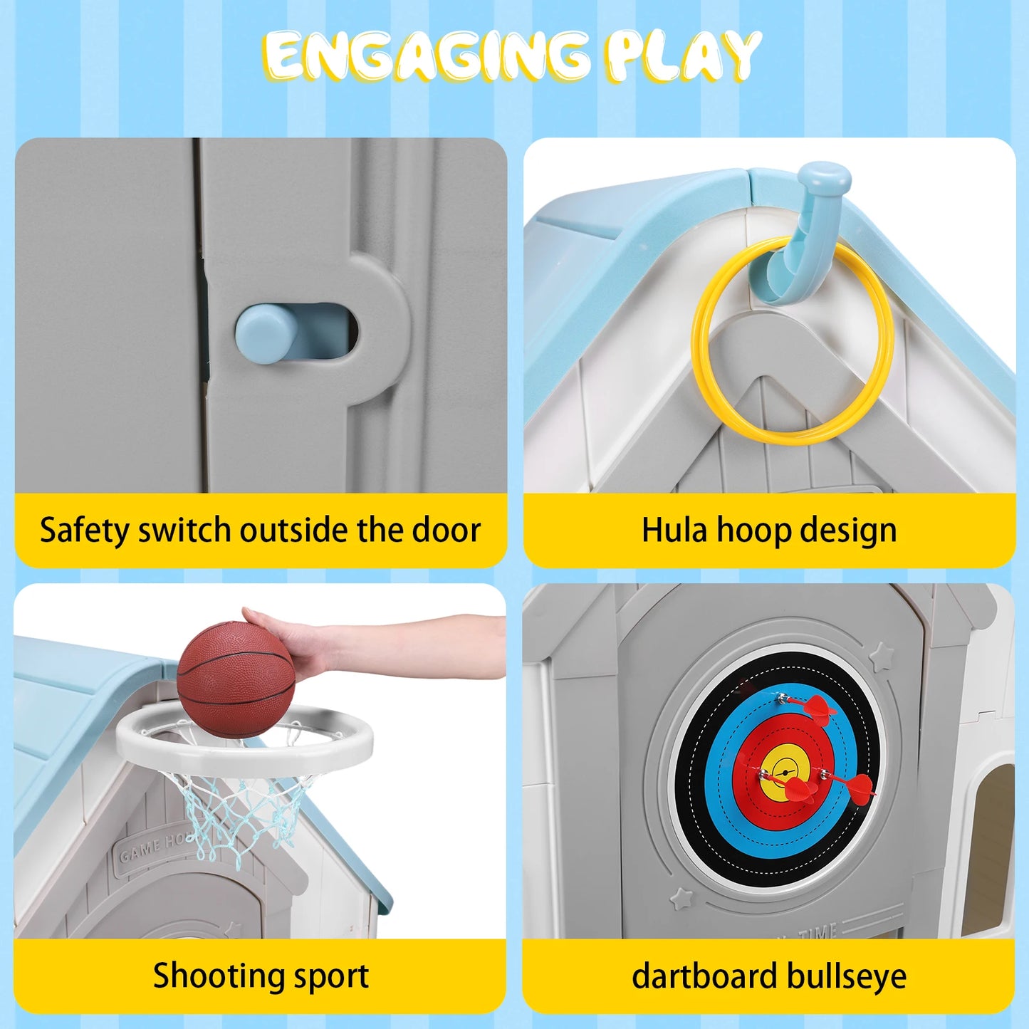 Indoor Outdoor Playset With Durable Plastic Playhouse And Basketball Hoop