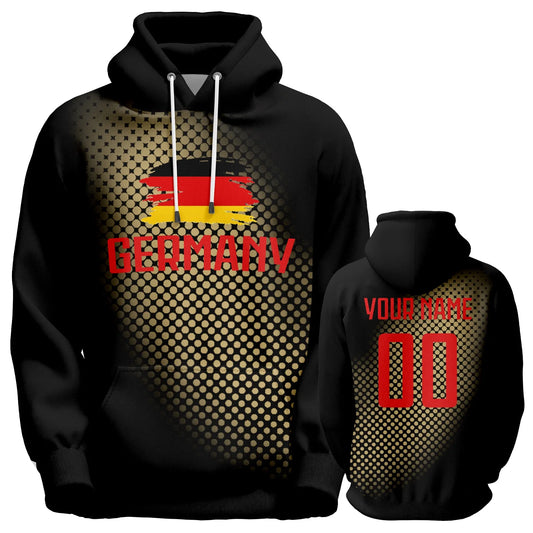 Personalized 3D Print Germany Soccer Hoodie with Custom Name and Number - Unisex Pullover Featuring the German Flag, Sizes S-5XL