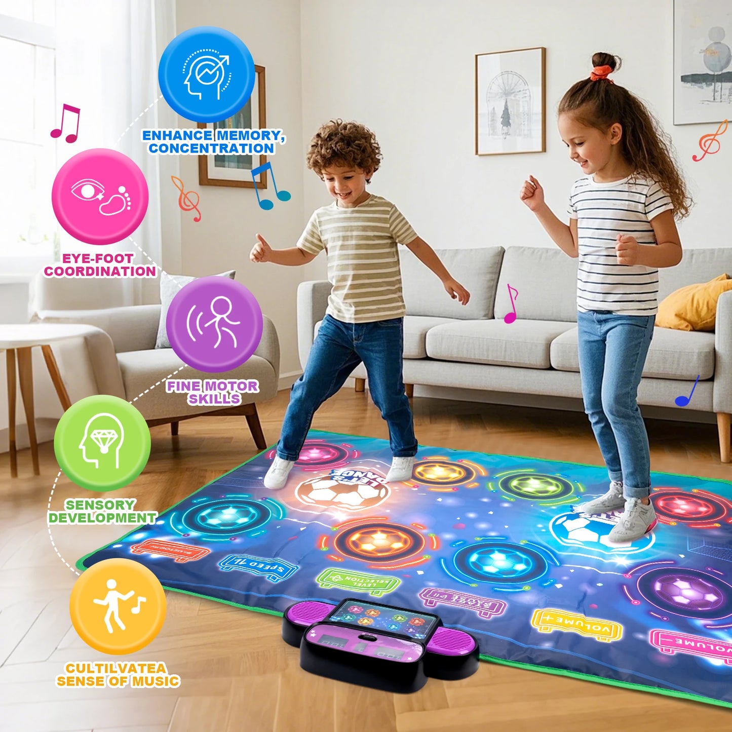 Kids Electronic Dance Mat Bluetooth Light Interactive Educational Toy
