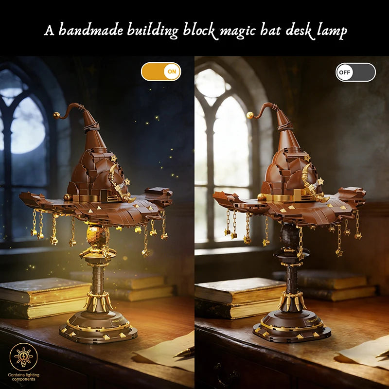 Building Block Set | 698 Pcs | Light Table Lamp | Wizard Hat Theme