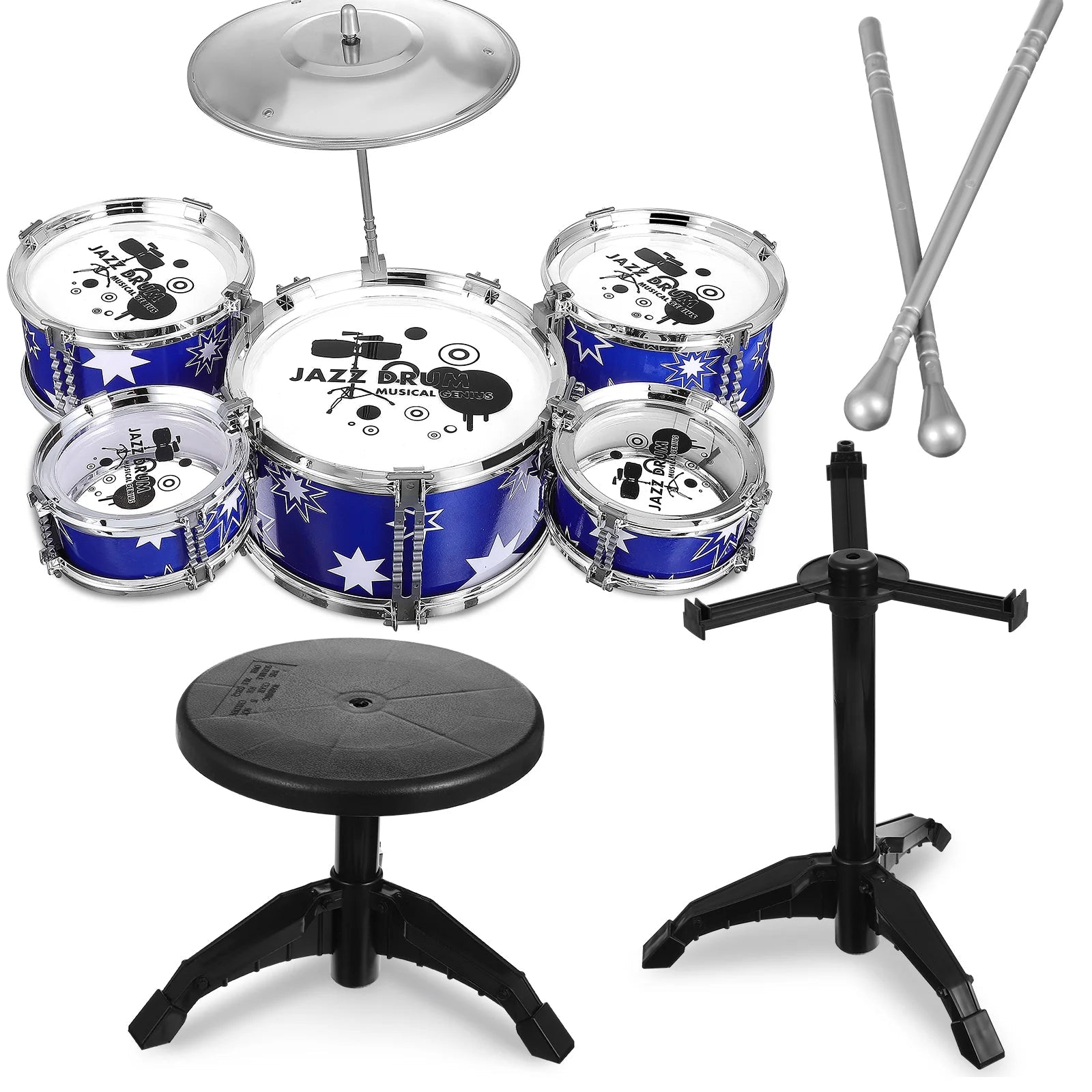 Kids Jazz Drum Set Toddler Drumsticks Cymbal Stool Chair Musical Toyland EU