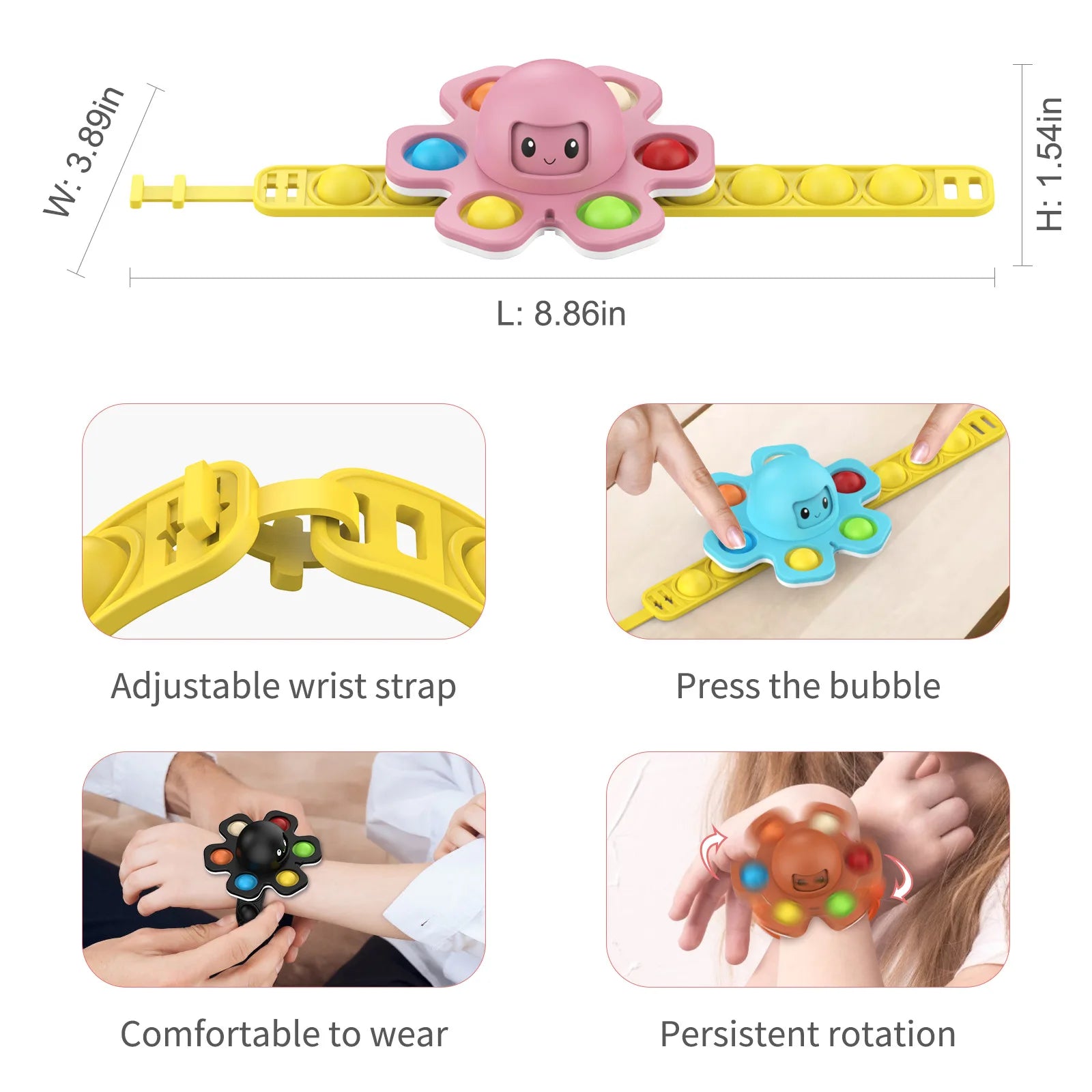 Octopus Wristband Hand Fidget Push POP Antistress Toy Spin Face ToylandEU.com Toyland EU