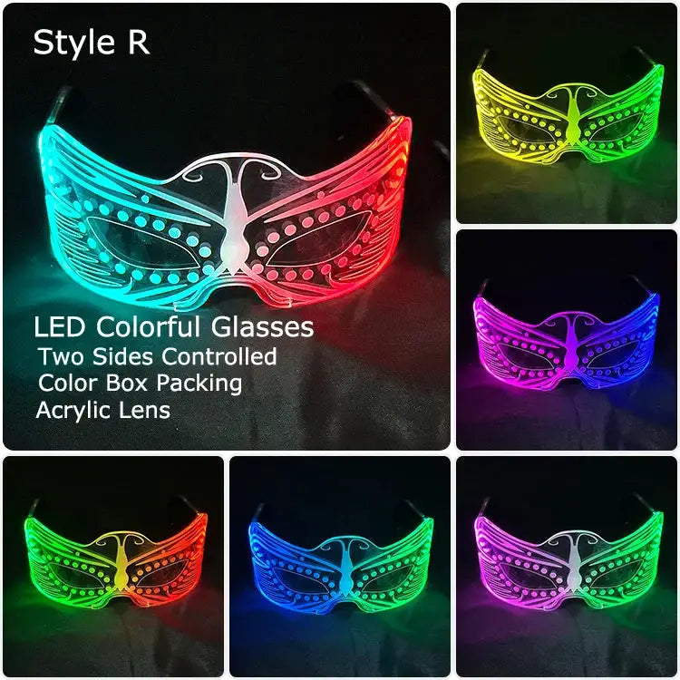 Acrylic LED Luminous Glasses Glow Party Glasses Neon Light Up Visor Eyeglasses DJ Bar Party Eyewear For Halloween Christmas - ToylandEU