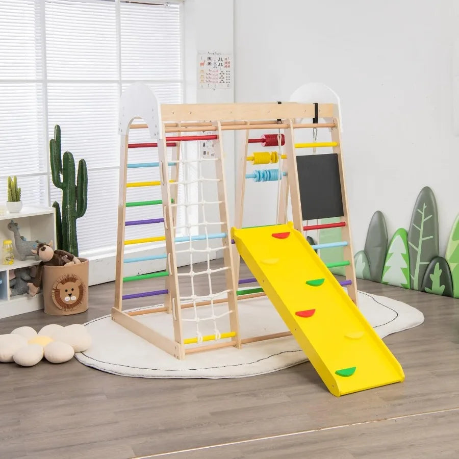 Wooden Montessori Indoor Jungle Gym For Toddlers Improves Coordination