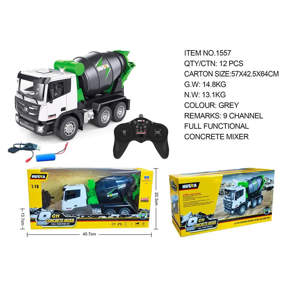 Remote Control Mixer Truck  1557 1:18 Scale Toy 9-Channel Engineering Vehicle - ToylandEU