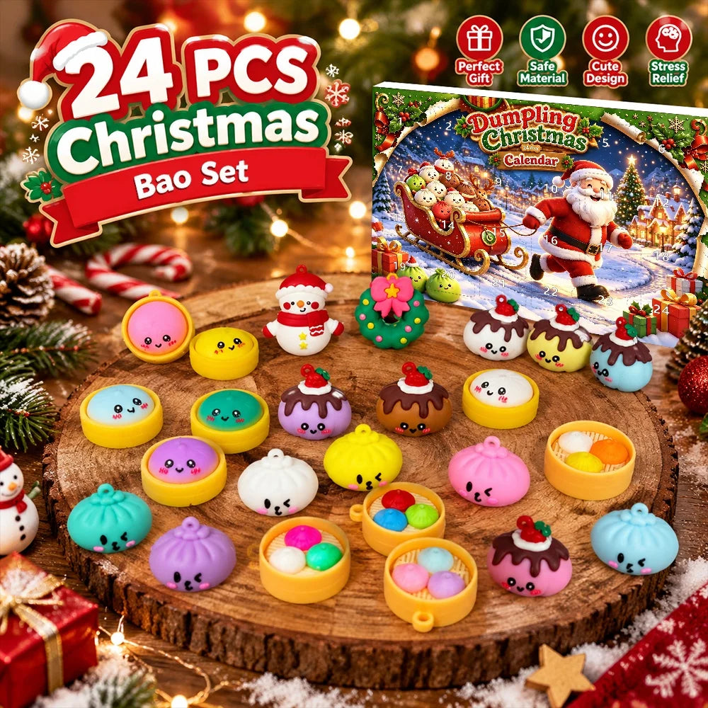 Advent Calendar | 24 Piece Dumpling Ornaments | 3D Hanging Decor | Santa And Snowman Family Gift