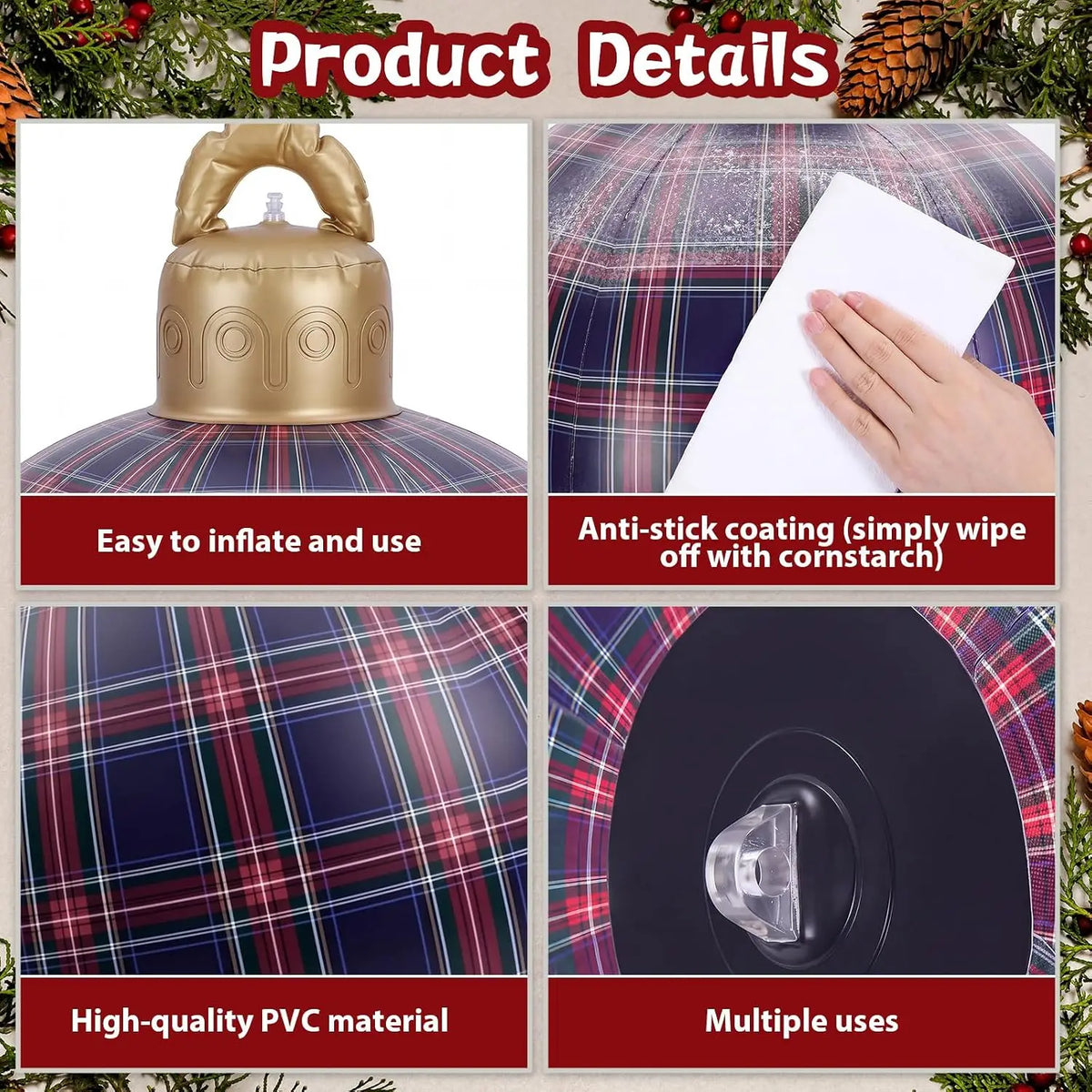 Christmas Inflatable Balls | 32 Inch | 3 Pack | Tartan Holiday Decor