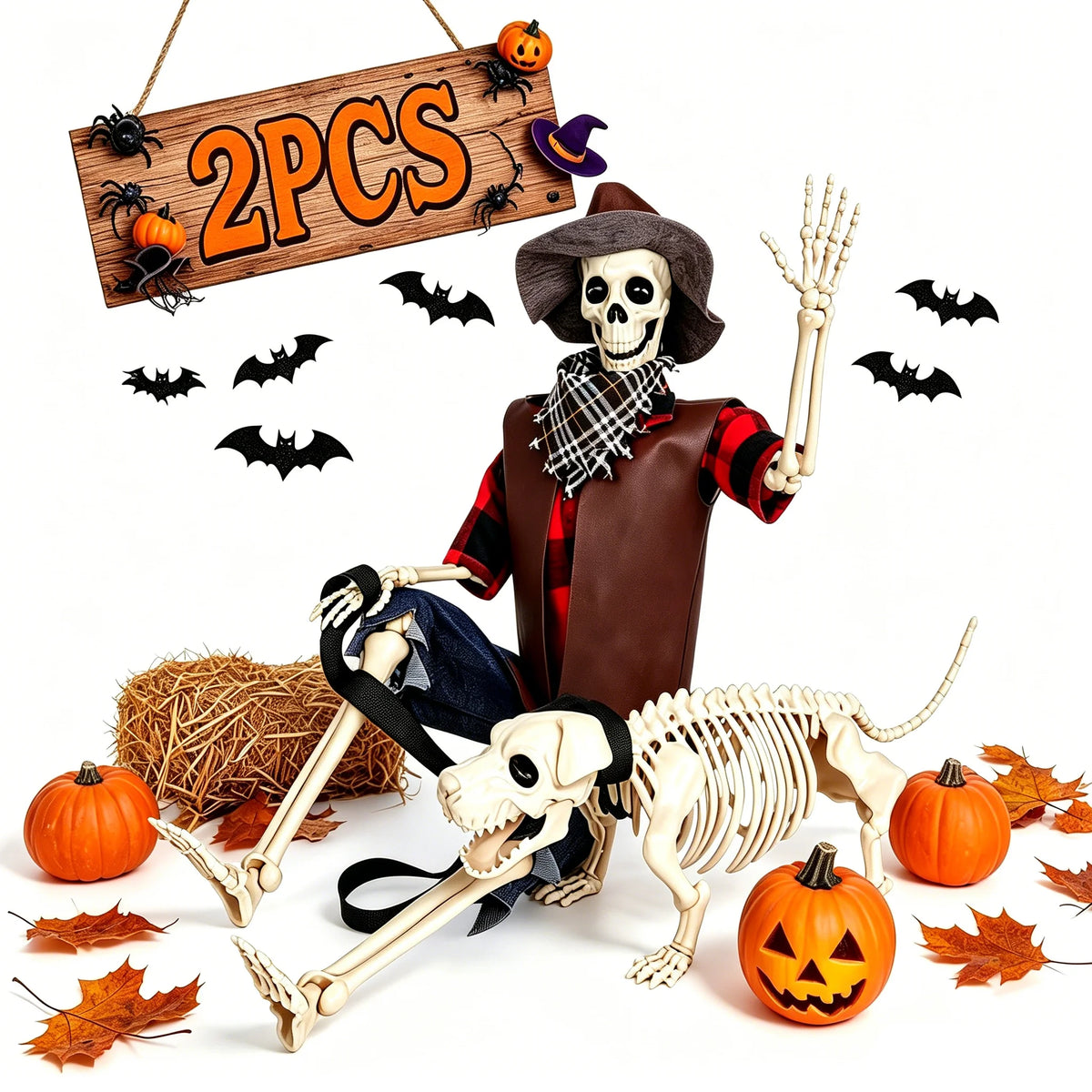 Halloween Skeleton Set | 36 Inch Posable Figure | Cowboy Theme | Yard Decor