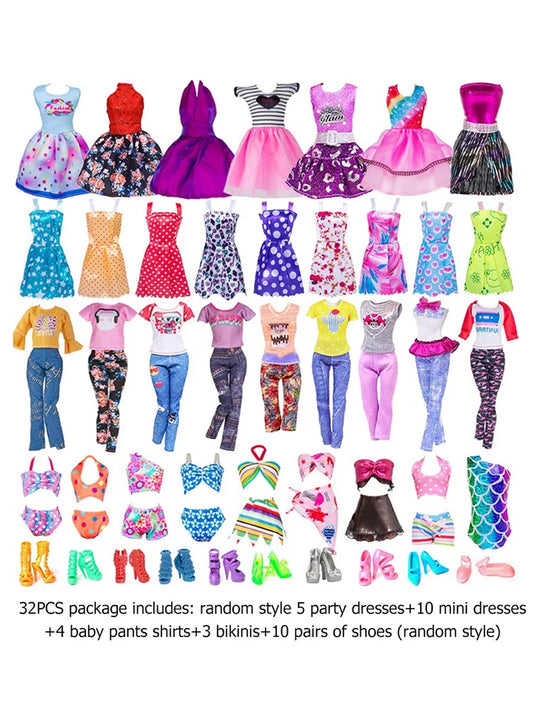 32Pcs Doll Clothes Set For Girls Doll Dress Up Collection