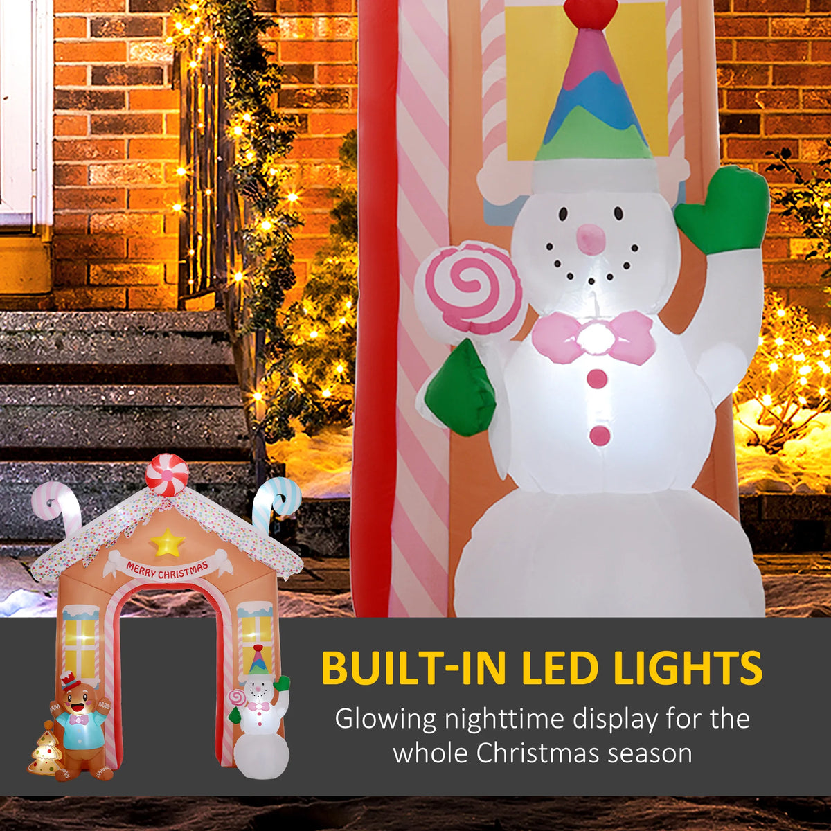 Christmas Inflatable Archway | 10 Ft With LED Lights | Gingerbread Design