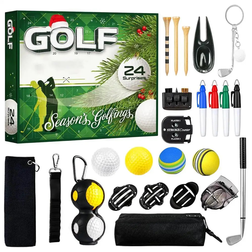 Advent Calendar | 24 Day Golf Accessories | Festive Countdown Favors | Gift For Husbands And Golf Lovers
