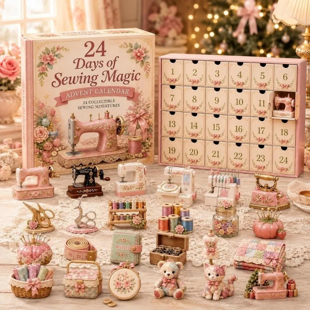 Advent Calendar | Sewing Theme | 24 Day Pink Acrylic Ornaments | Handmade Christmas Decoration Gift