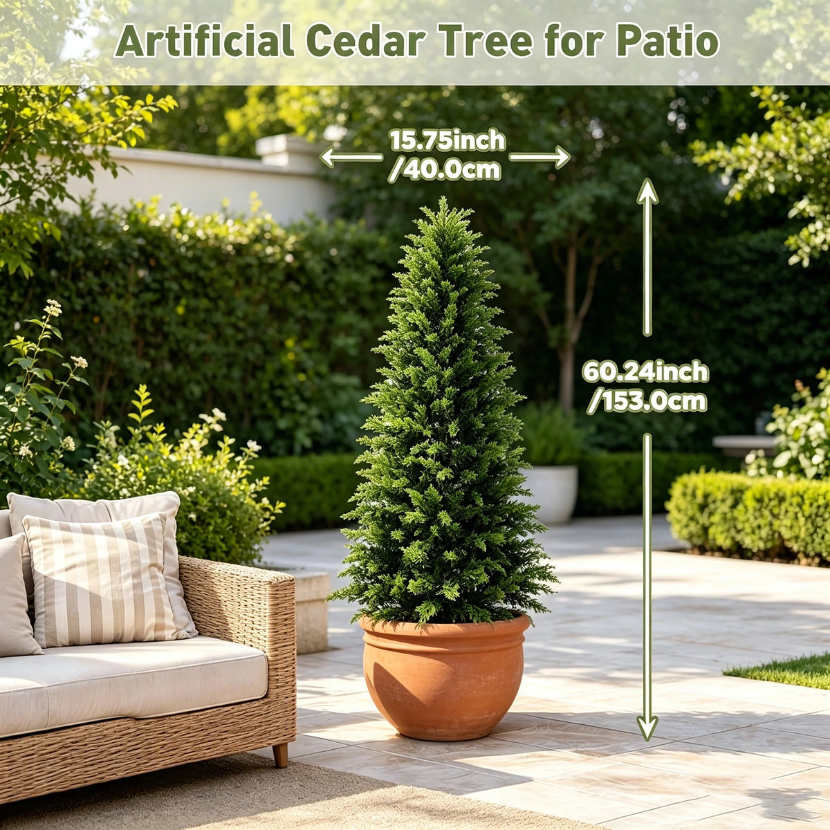 Artificial Cedar Topiaries | UV Resistant | Black Pot | 2 To 6 Ft For Yard