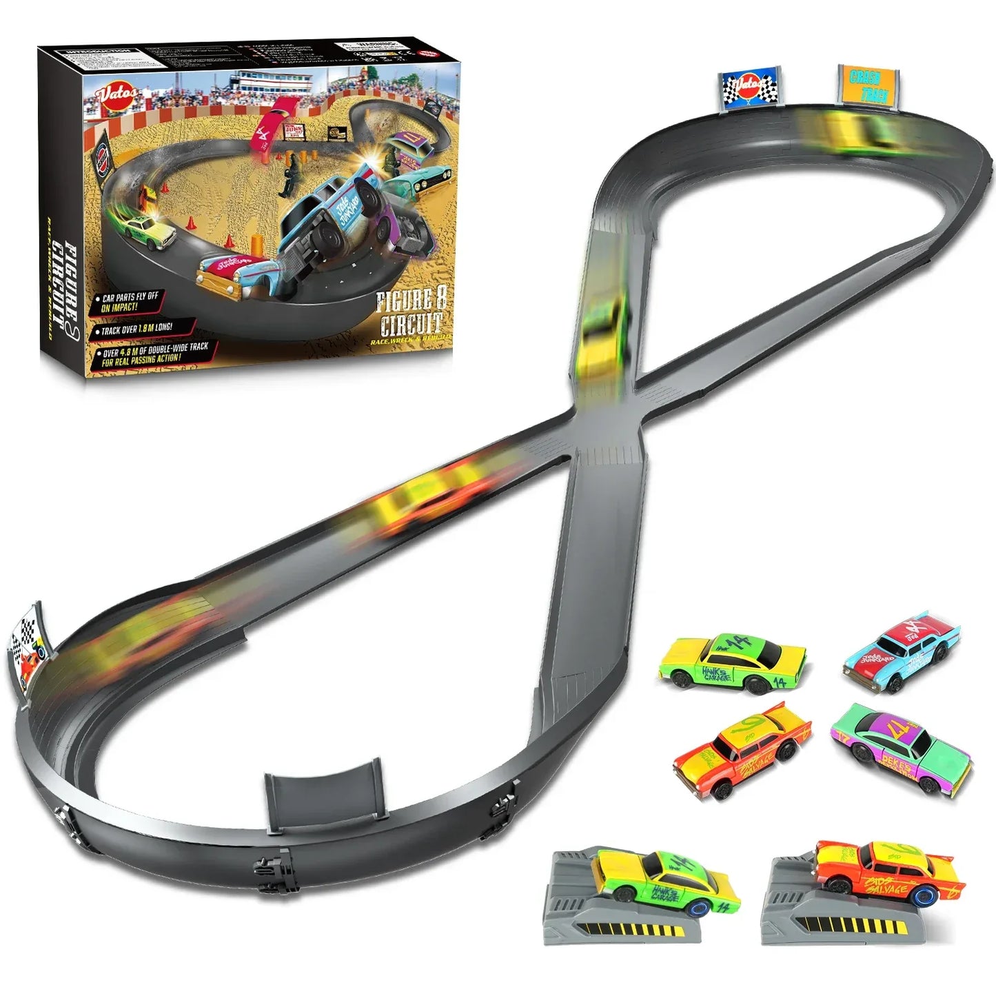 Crash Racers Slot Track Racing Car Set With Rechargeable Cars