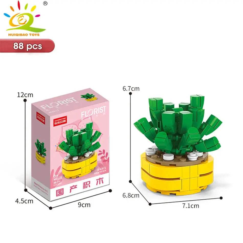 HUIQIBAO MOC Flower Succulent Potted Model Building Block DIY Eternal Bouquet Home Desk Plant Decor Brick Girl Gift Children Toy - ToylandEU