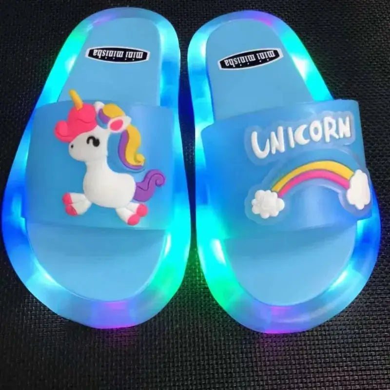Children‘s Boys Girls Slippers Cartoon Unicorn Animals Prints Shoes Lighted Fashion Cute Shoes Bathroom Kids Toddler Slippers - ToylandEU