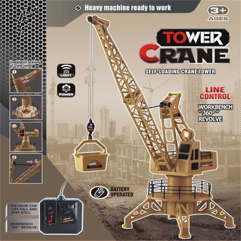 Kids' 6-Channel Radio Remote Engineering Crane with Light and Sound Effects - ToylandEU