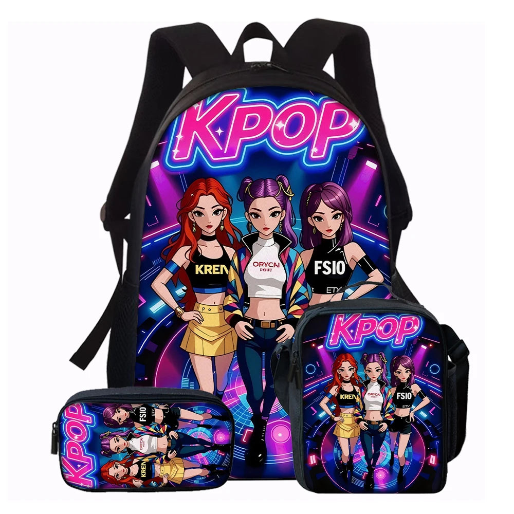 Kpop Group Print Backpack Set Lightweight Large Capacity School Bags