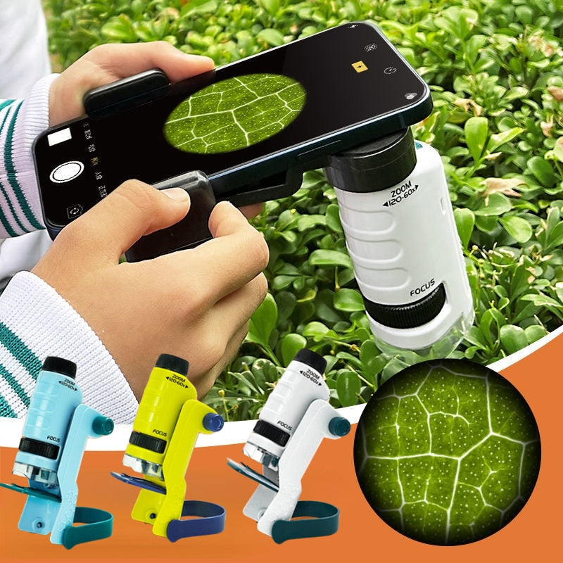 STEM Kids Portable Microscope Educational Science Kit with LED Light 60X-120X Magnification - ToylandEU