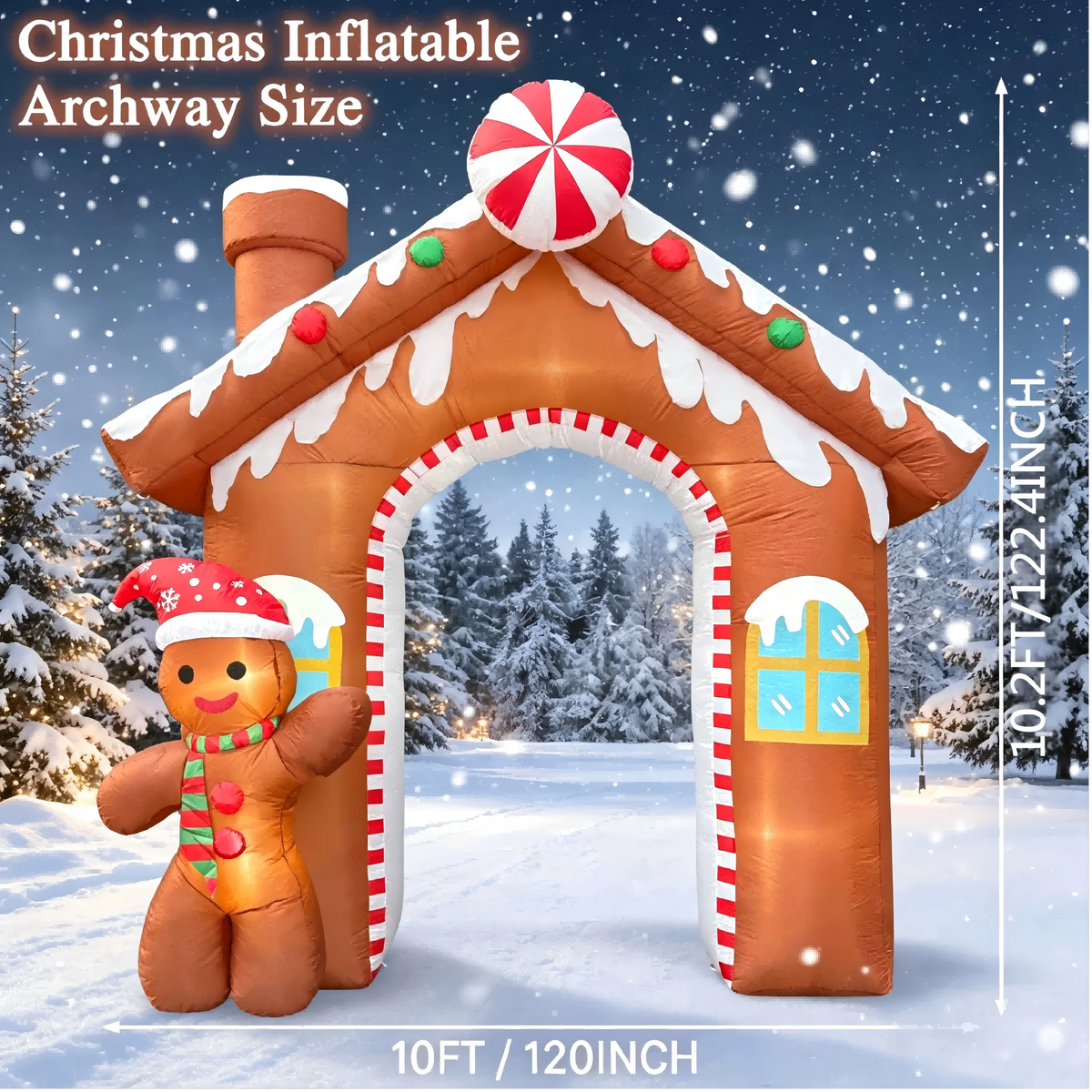 Inflatable Gingerbread Arch | 10 Ft Tall | Led Indoor Outdoor Yard Decor