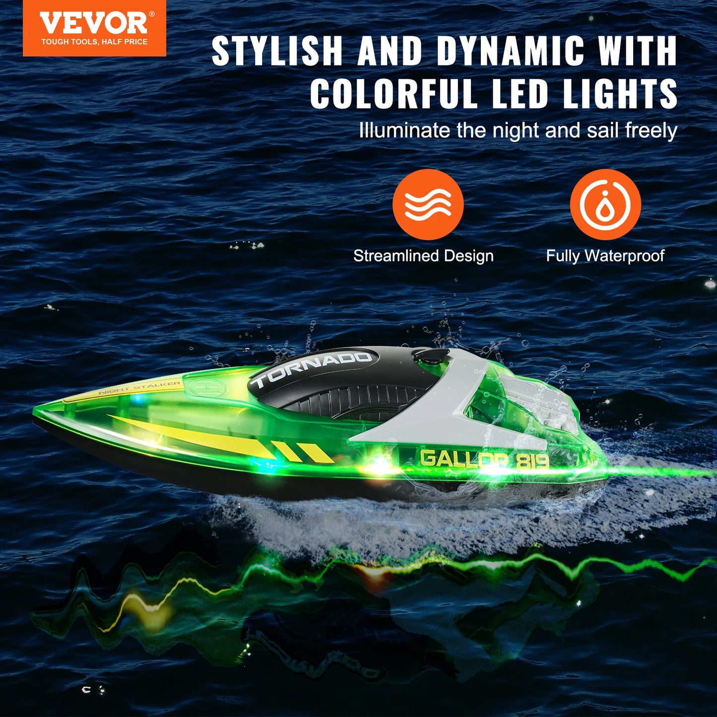 RC VEVOR HJ819 High-Speed Remote Control Racing Boat - Waterproof Electric RC Toy for Boys 14+