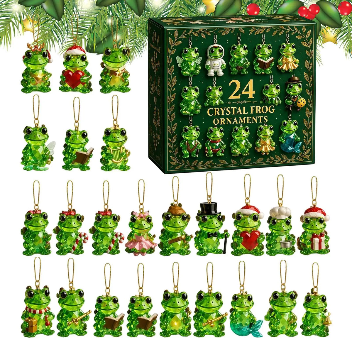 Advent Calendar | 24 Day Mini Crystal Frog Ornaments | Christmas Countdown | Gift For Animal Lovers