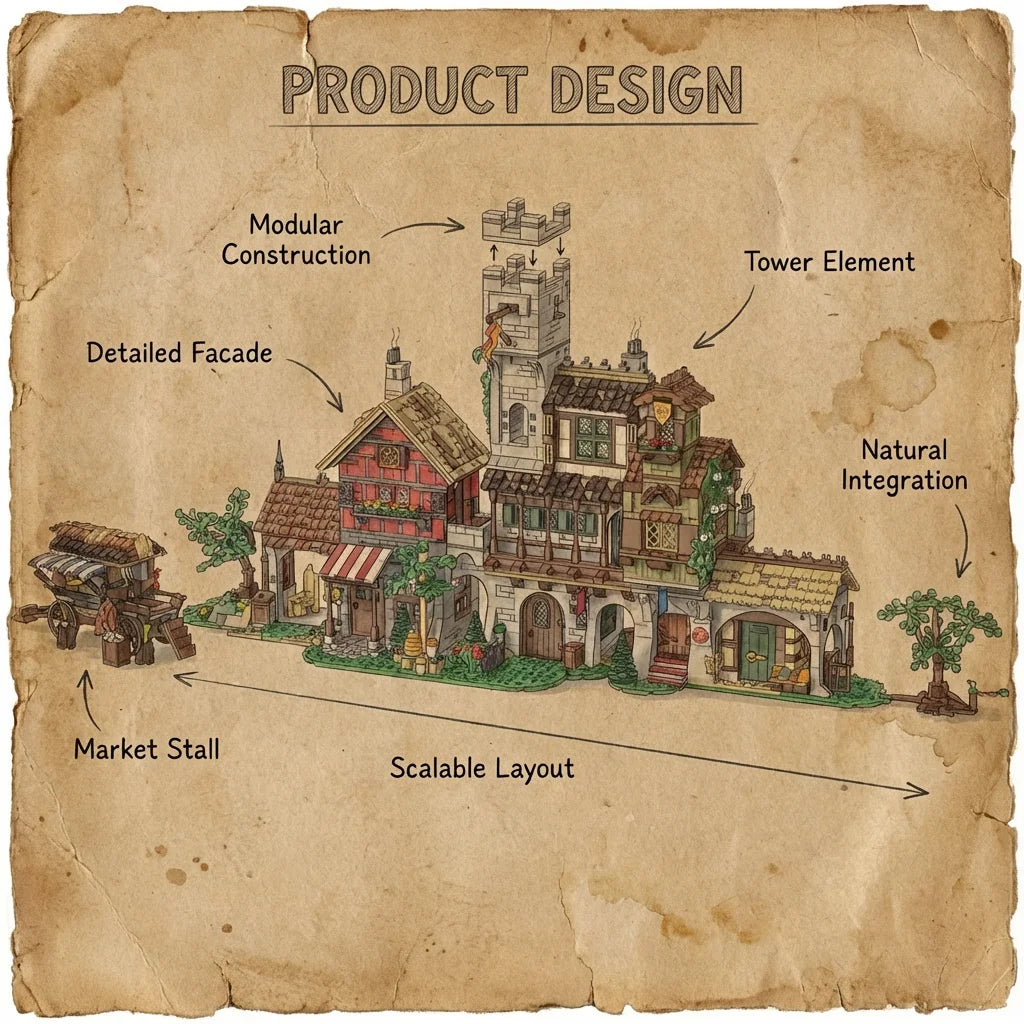 Building Set | Medieval Market Street | 3021 Pieces | Lego Compatible