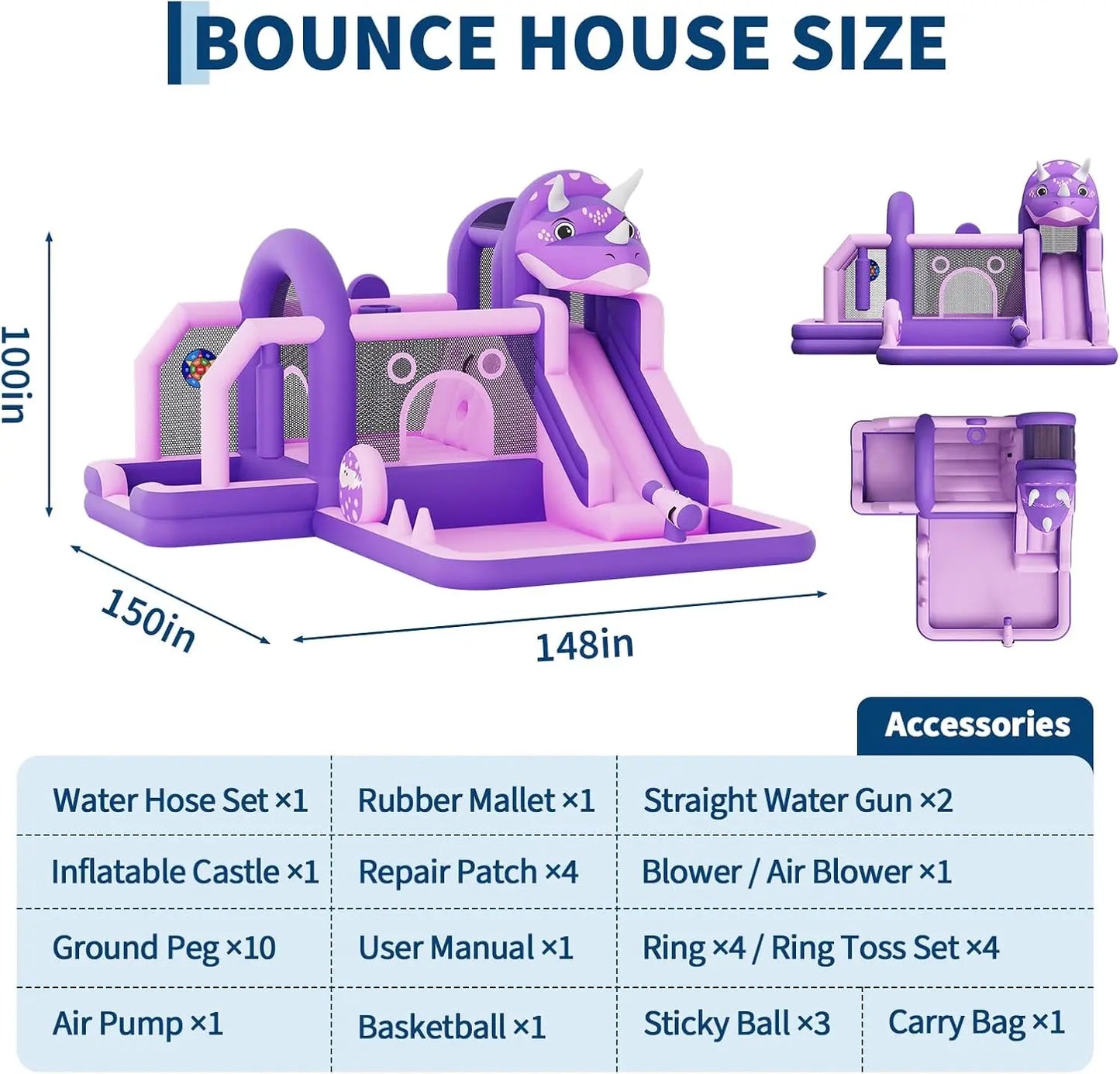 Dinosaur Themed Inflatable Bounce House With Water Slide Quick Setup