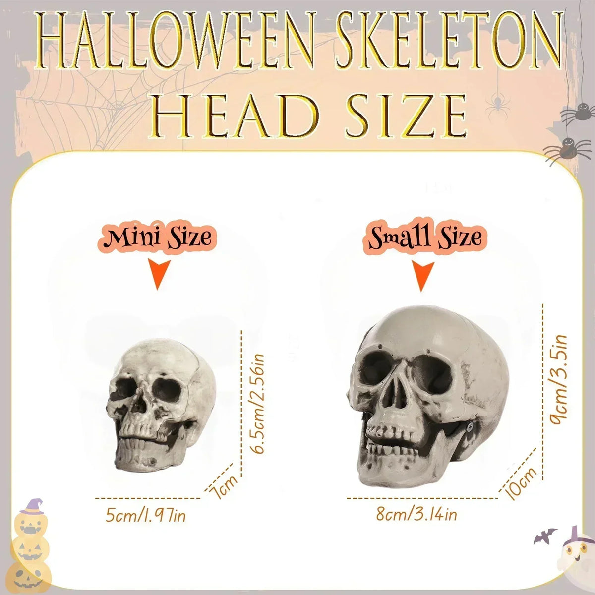 Mini Halloween Skull Heads | Plastic Material | Assorted Sizes | Desk Decor