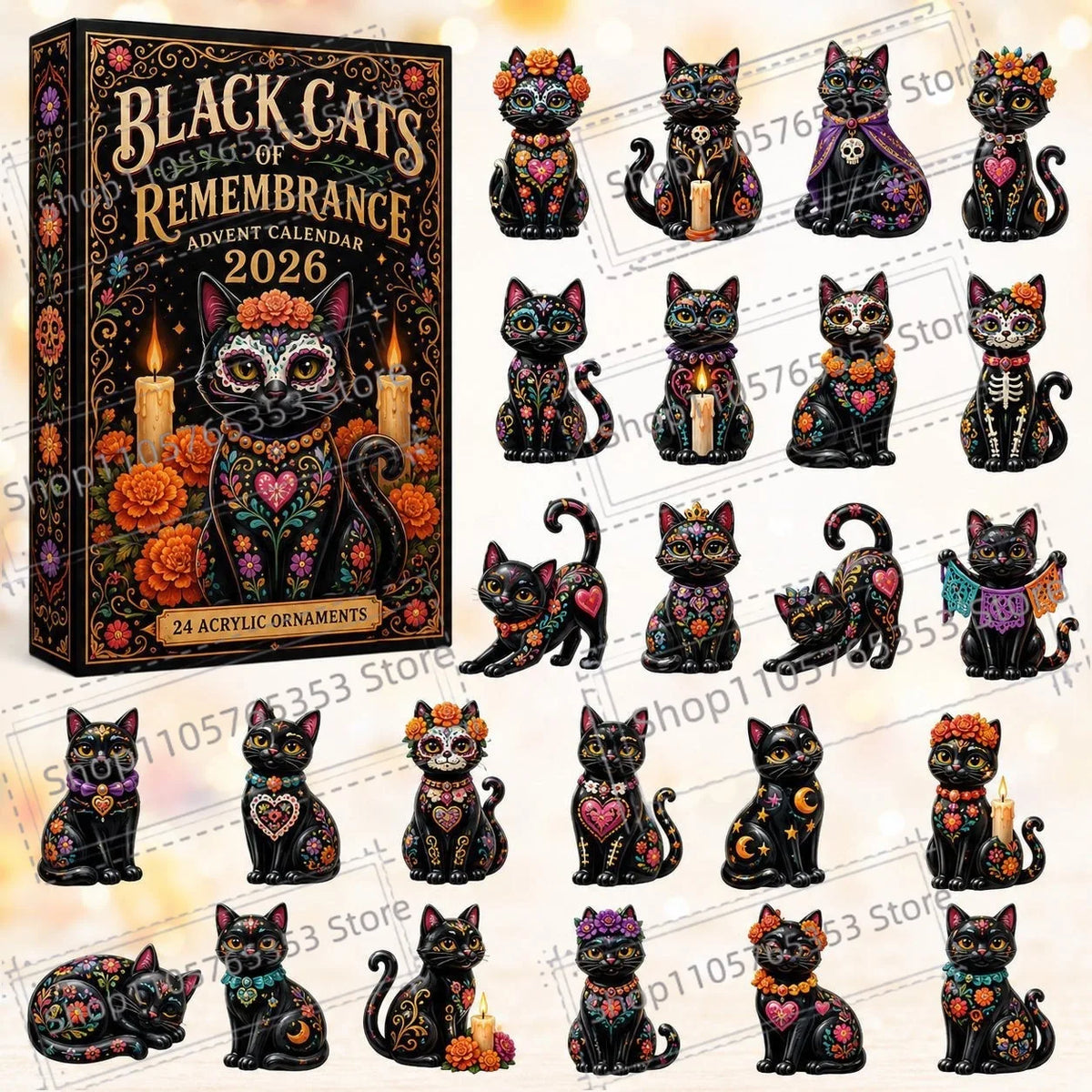 Advent Calendar | 2026 Day Of The Dead | 24 Piece 2D Acrylic Pendants | Festive Party Gift