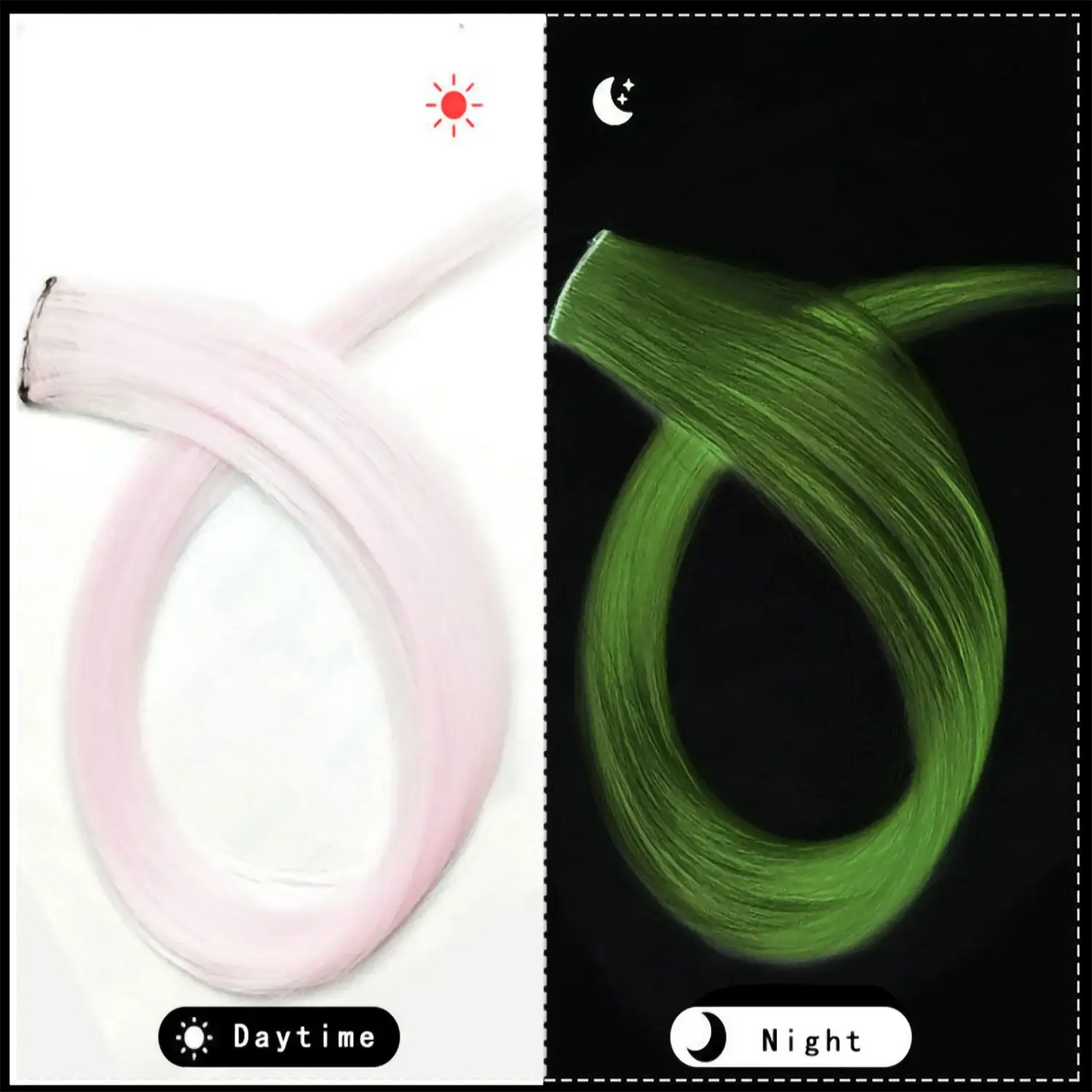 20 Inch Glow in the Dark Hair Extensions Clip Luminous Colored Hairpieces Party Rainbow Hair Clips Synthetic Straight Wig - ToylandEU