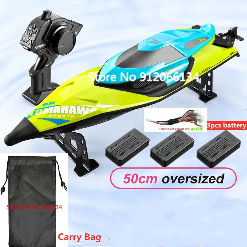 RC High-Speed 70KM/H RC Racing Boat - Double-Layer Waterproof Remote Control Yacht with Capsize Reset & Water Cooling System, 50CM Oversized Design