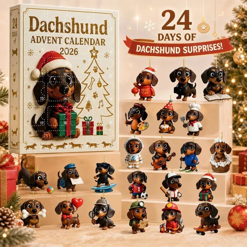 Advent Calendar | 2026 Dachshund Pendants | 24 Day 2D Acrylic Dog Ornaments | Xmas Tree Hanging Decor