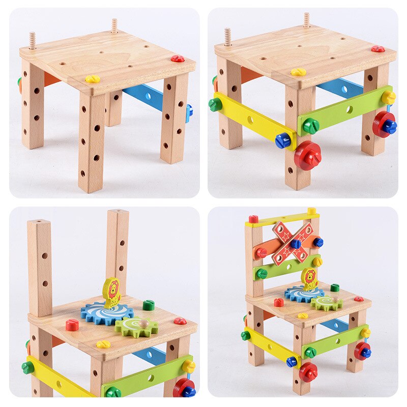 Wooden Montessori Chair Toy With Creative Nut Combination - Educational DIY Toy for Children - ToylandEU