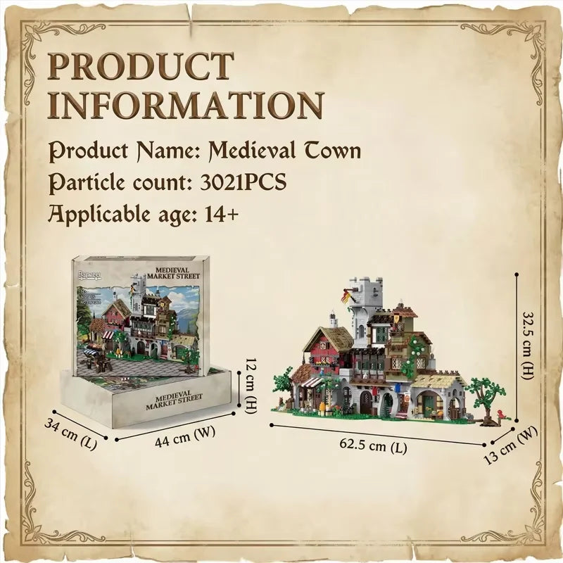 Building Set | Medieval Market Street | 3021 Pieces | Lego Compatible