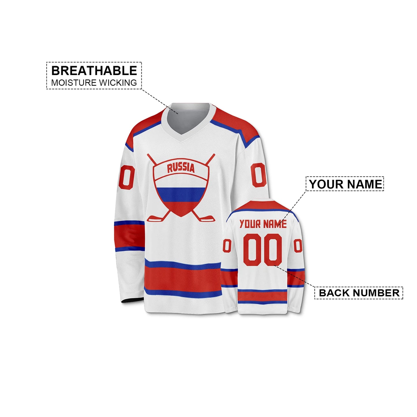 Personalized Russia Ice Hockey Jersey - Custom Name & Number 3D Printed Uniform for Men, Women, Youth & Kids