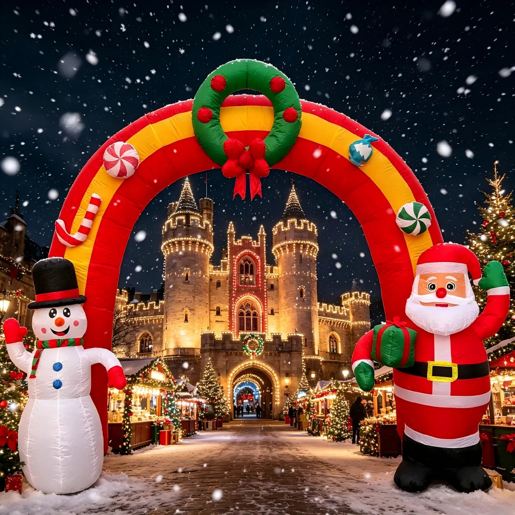Christmas Inflatable Arch | 11.8 Ft | LED Lights | Santa And Snowman