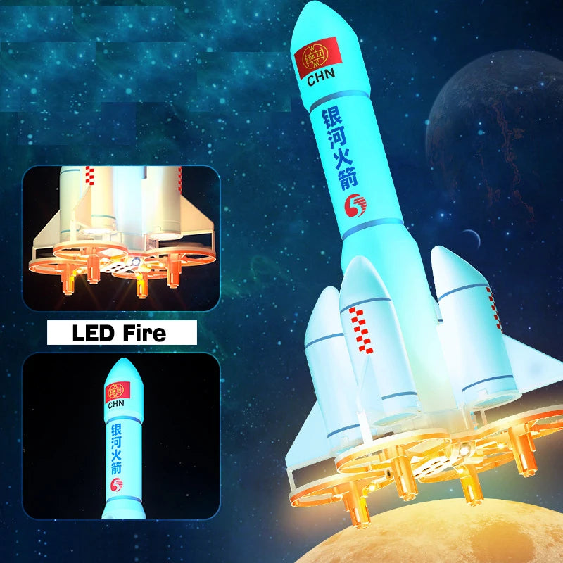 Kid's Remote Control Space Rocket with LED Lights and Vertical Takeoff - ToylandEU