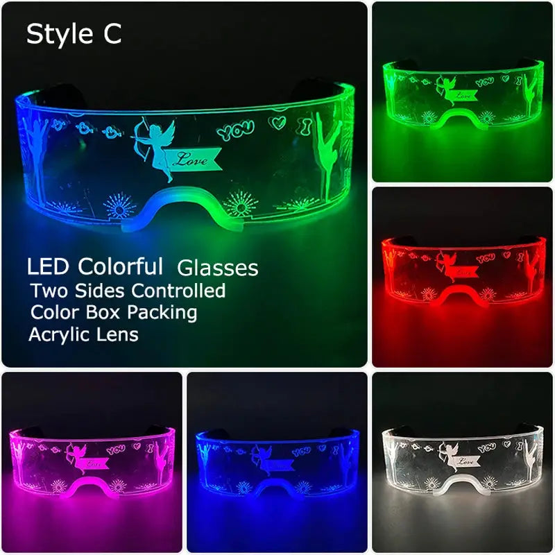 Acrylic LED Luminous Glasses Glow Party Glasses Neon Light Up Visor Eyeglasses DJ Bar Party Eyewear For Halloween Christmas - ToylandEU