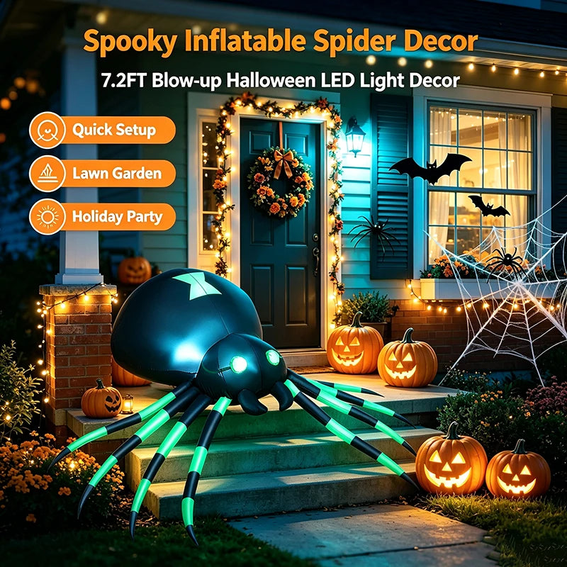 Inflatable Spider Decor | 7.2 Ft LED Glow | Includes Blower | Outdoor Yard Display