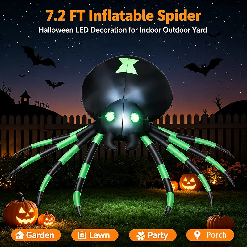 Inflatable Spider Decor | 7.2 Ft LED Glow | Includes Blower | Outdoor Yard Display
