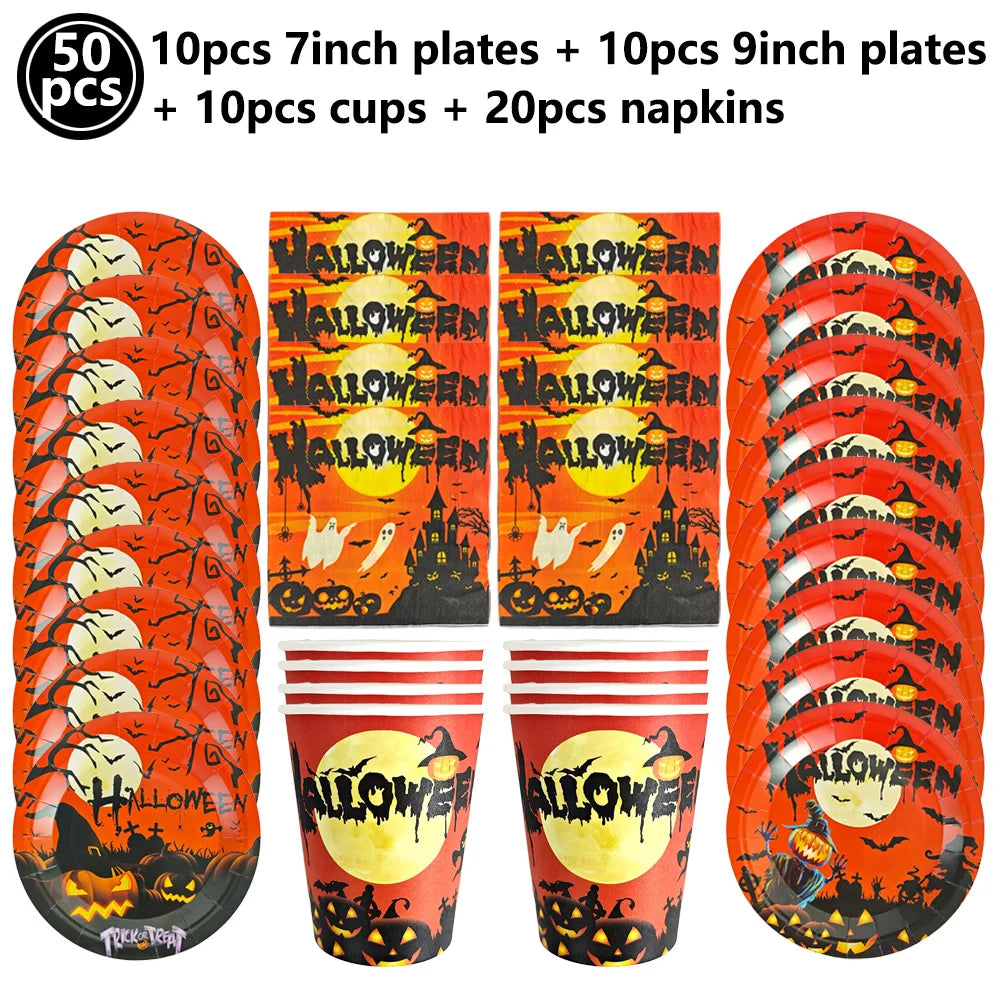 Halloween Party Tableware | Paper Disposable | Plates Cups | Birthday Decor