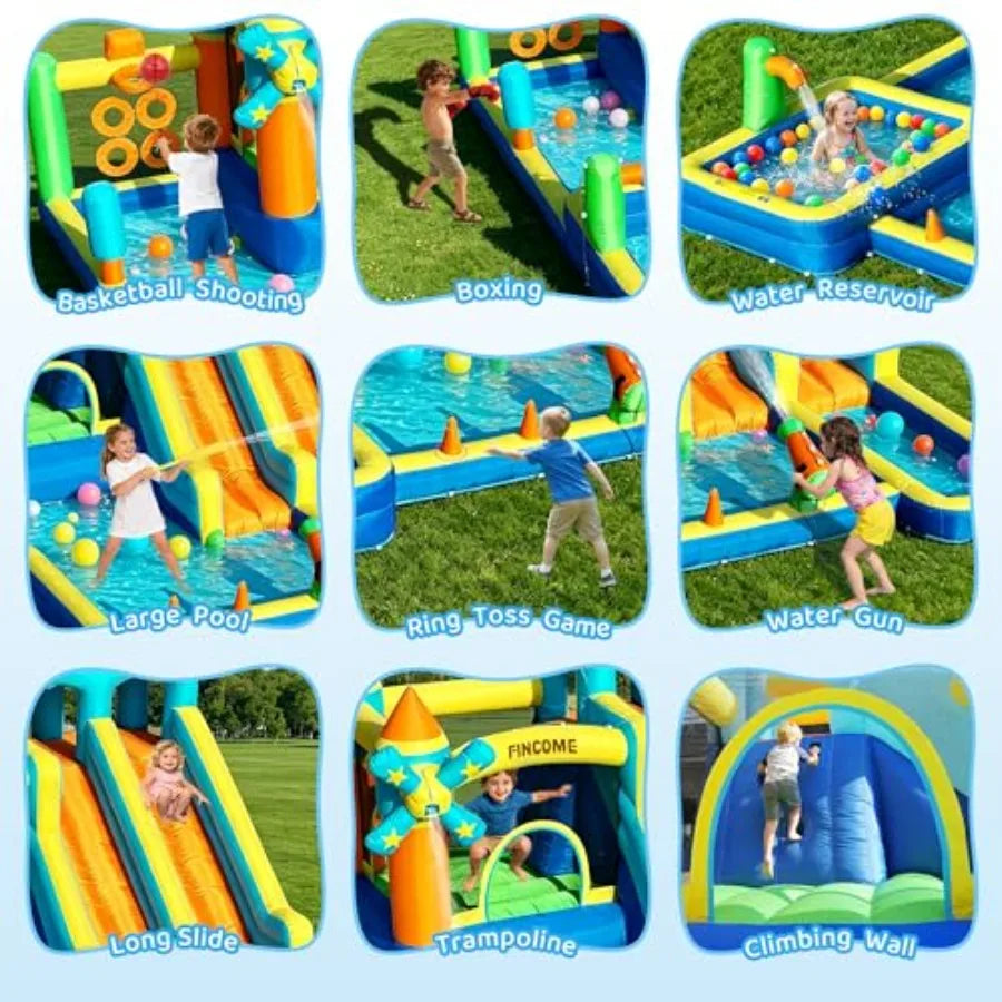 Inflatable Bounce House with Dual Water Slide 10-in-1 Backyard