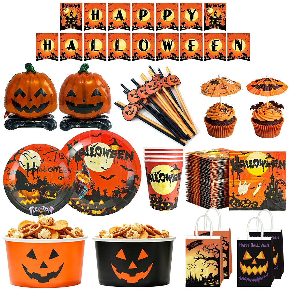 Halloween Party Tableware | Paper Disposable | Plates Cups | Birthday Decor