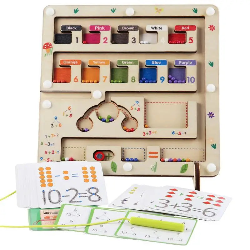 Montessori Magnetic Color Sorting and Math Toy with Bead Games for Kids