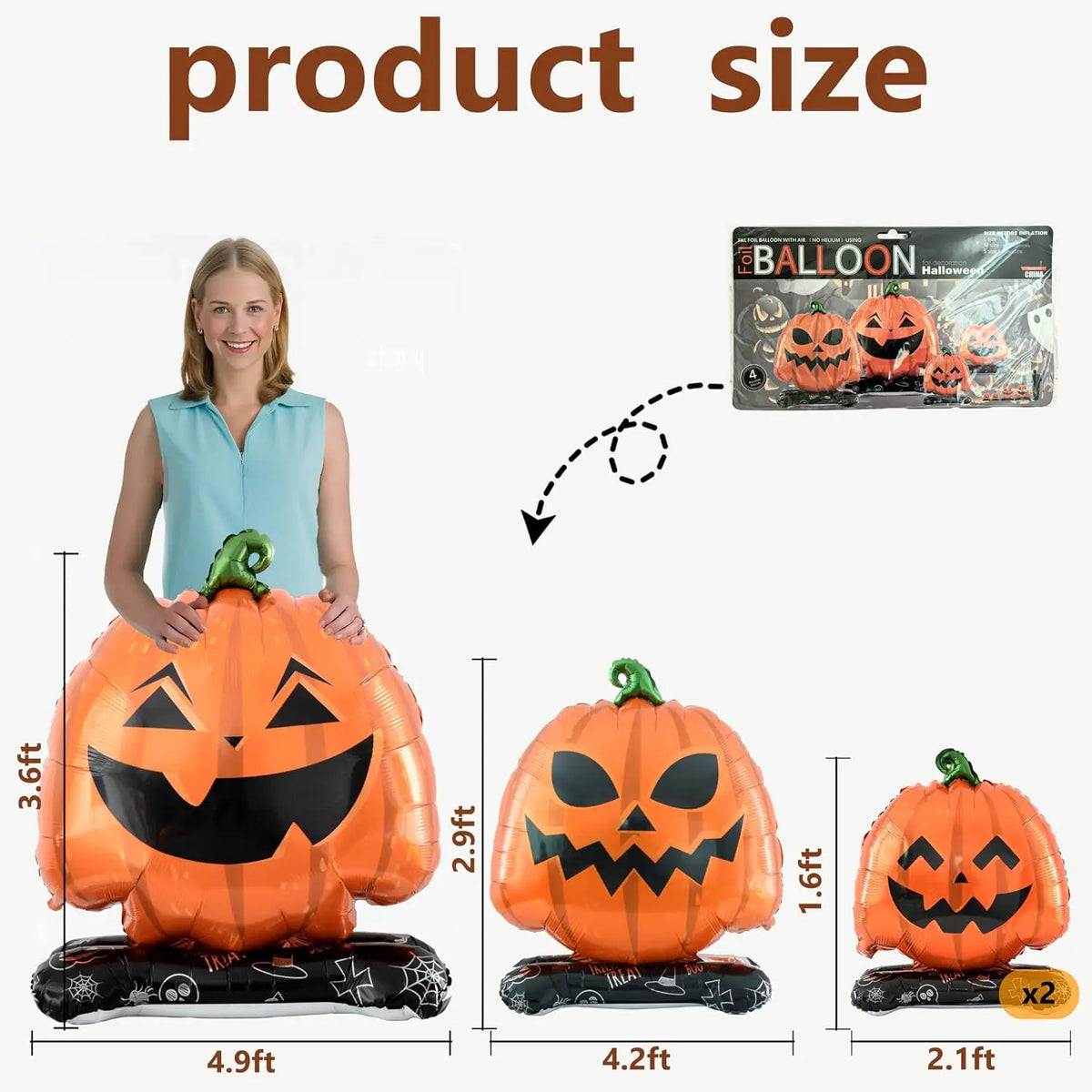 Halloween Pumpkin Balloons | Giant Standing | Mylar Foil | 4 Pack Party Decor