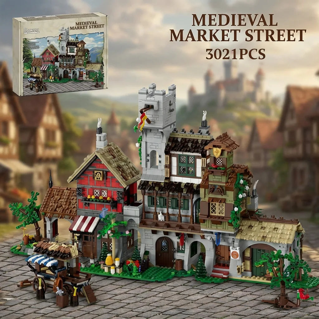 Building Set | Medieval Market Street | 3021 Pieces | Lego Compatible